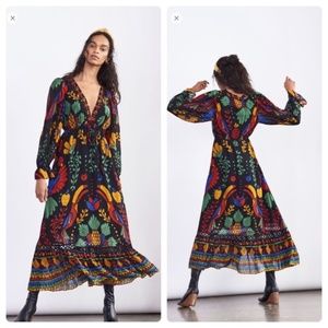Almost new Farm Rio Georgette Maxi Dress in Black Motif